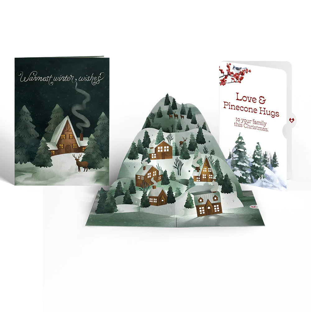 Winter Wishes Mountain Village Christmas Light-Up Pop-Up Card and Sentiment Set for Family