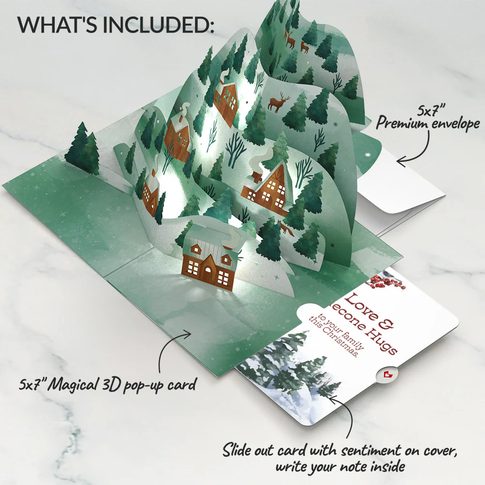 Winter Wishes Mountain Village Christmas Light-Up Pop-Up Card and Sentiment Set for Family - Image 2