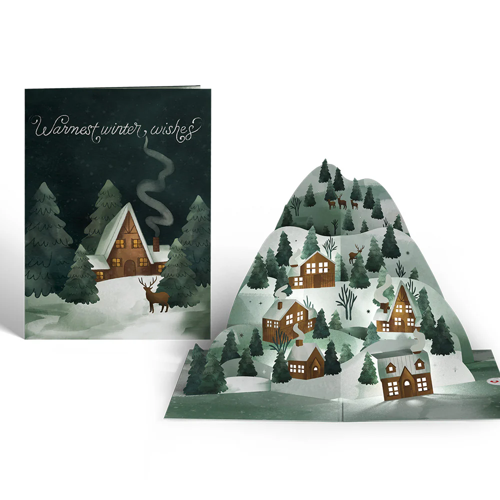 Winter Wishes Mountain Village Light-Up Pop-Up Card - Image 3