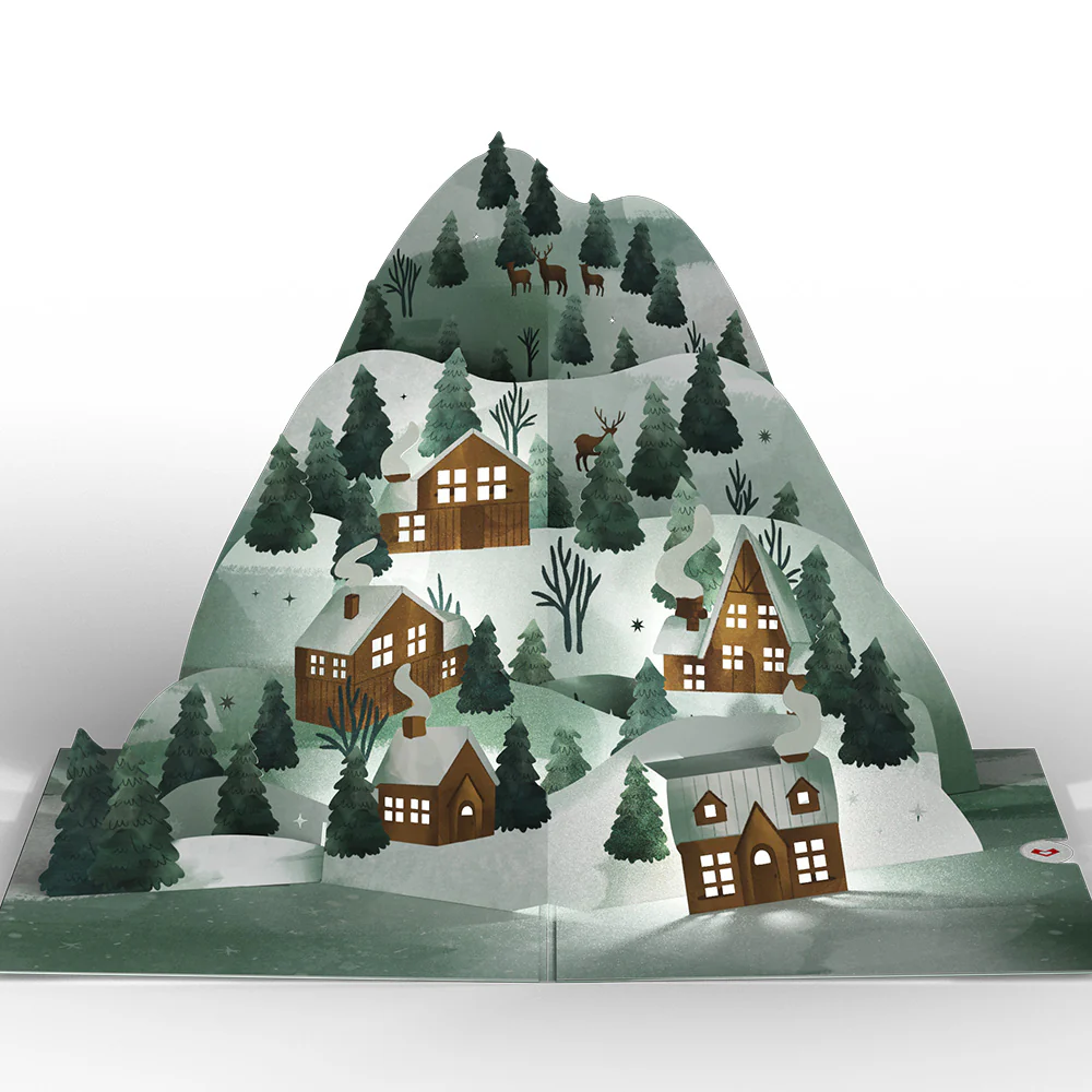 Winter Wishes Mountain Village Light-Up Pop-Up Card - Image 4
