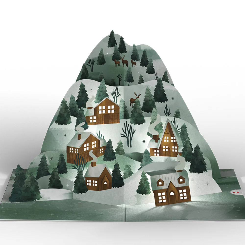 Winter Wishes Mountain Village Light-Up Pop-Up Card and Woodland Deer Happy Holidays Sentiment Set - Image 3