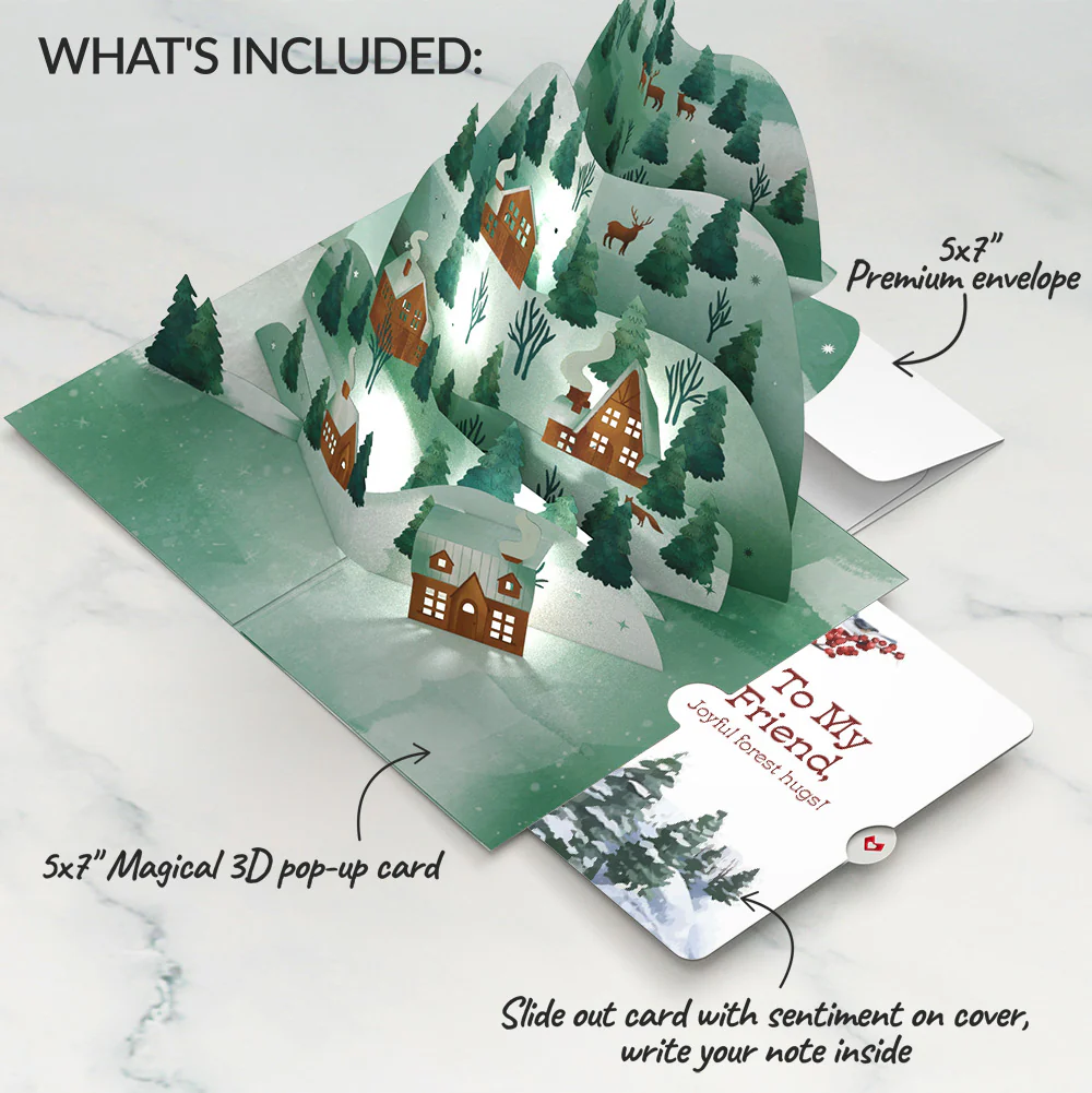 Winter Wishes Mountain Village Light-Up Pop-Up Card and Sentiment Set for Friend - Image 2