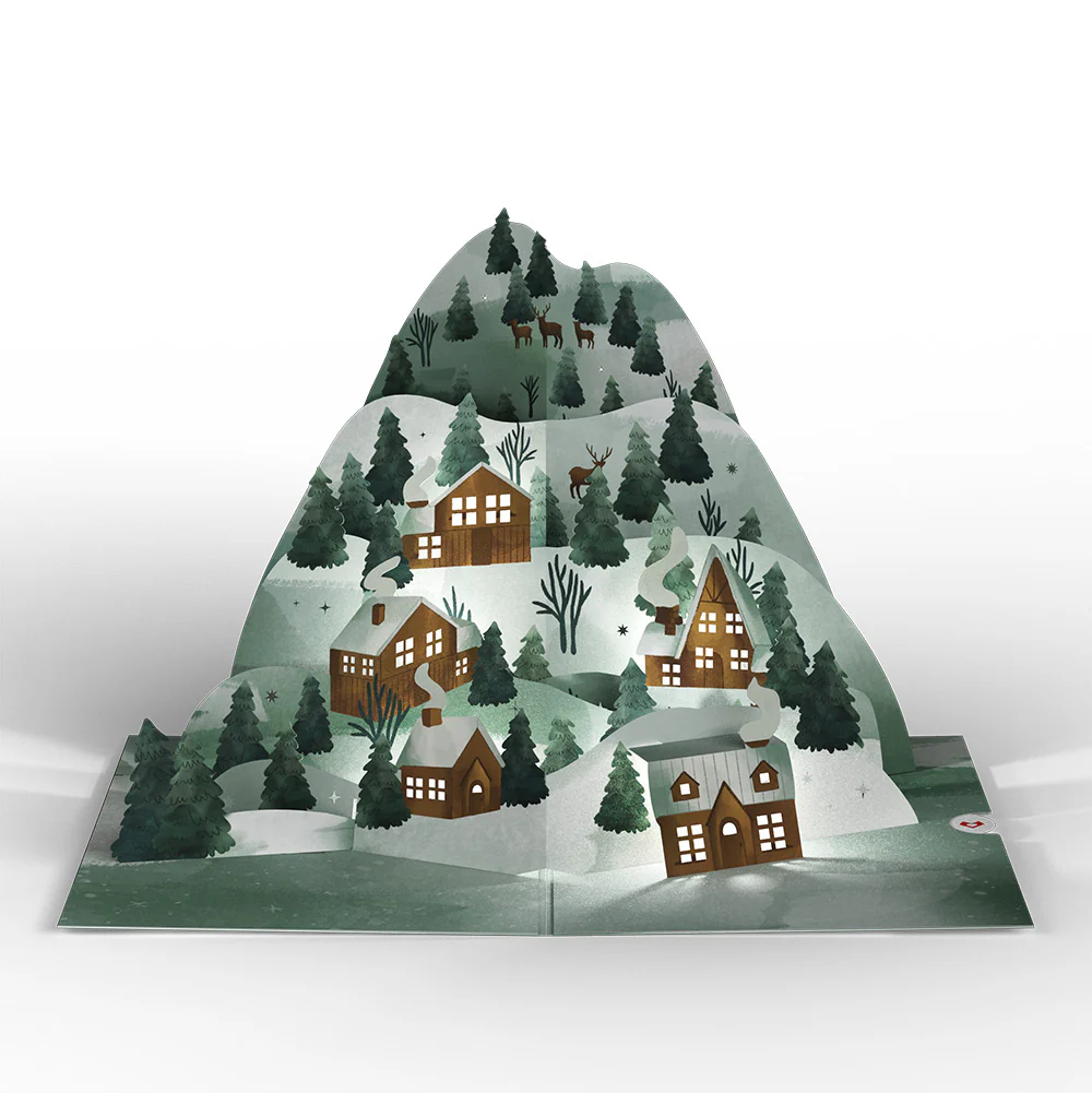 Winter Wishes Mountain Village Light-Up Pop-Up Card and Sentiment Set for Friend - Image 3