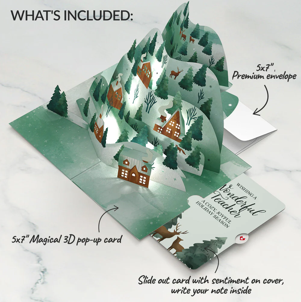 Winter Wishes Mountain Village Light-Up Pop-Up Card and Sentiment Set for Teacher - Image 2
