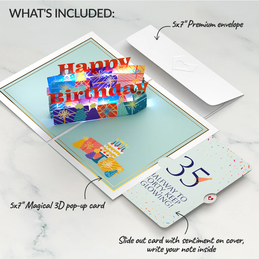 Wishing You a Happy 35th Birthday Music and Lights Pop-Up Card and Party Hat Sentiment Set - Image 2