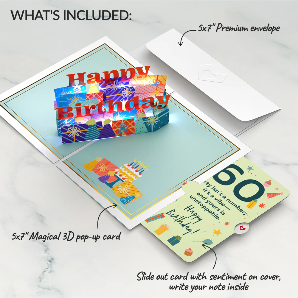 Wishing You a Happy 60th Birthday Music and Lights Pop-Up Card and Sentiment Set - Image 2