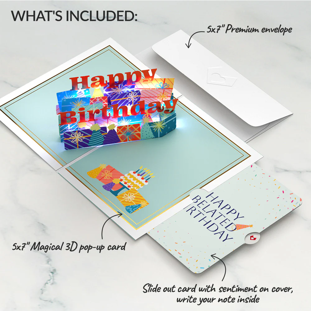 Wishing You a Happy Belated Birthday Music and Lights Pop-Up Card and Sentiment Set - Image 2