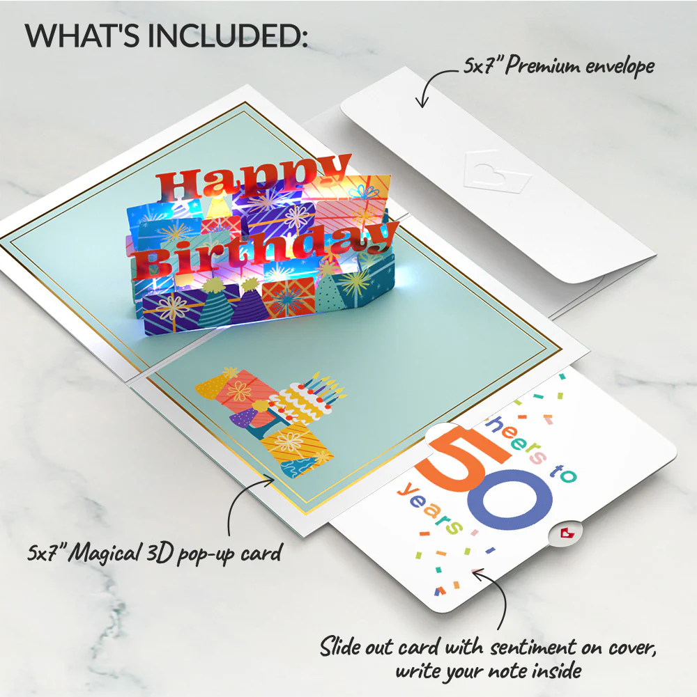 Wishing You a Happy 50th Birthday Music and Lights Pop-Up Card and Confetti Cake Sentiment Set - Image 2