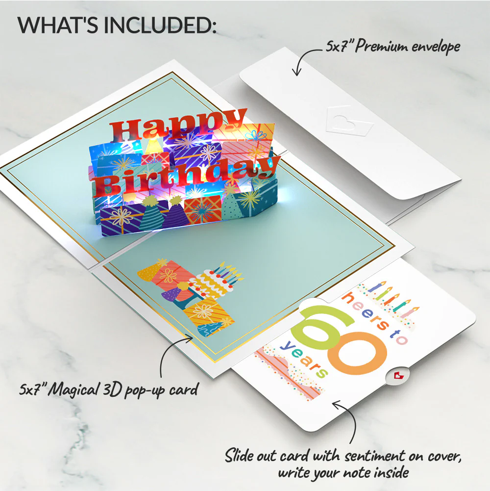 Wishing You a Happy 60th Birthday Music and Lights Pop-Up Card and Confetti Cake Sentiment Set - Image 2