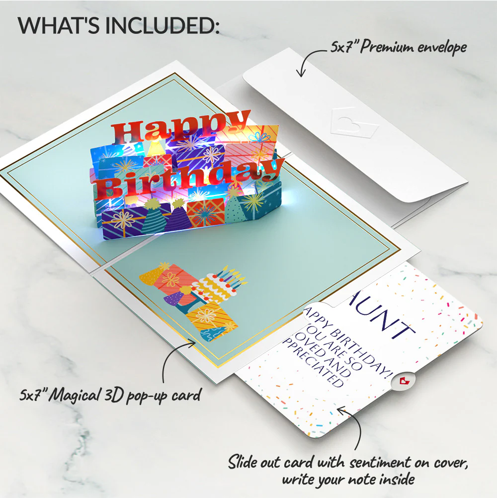 Wishing You a Happy Birthday Music and Lights Pop-Up Card and Sentiment Set for Aunt - Image 2