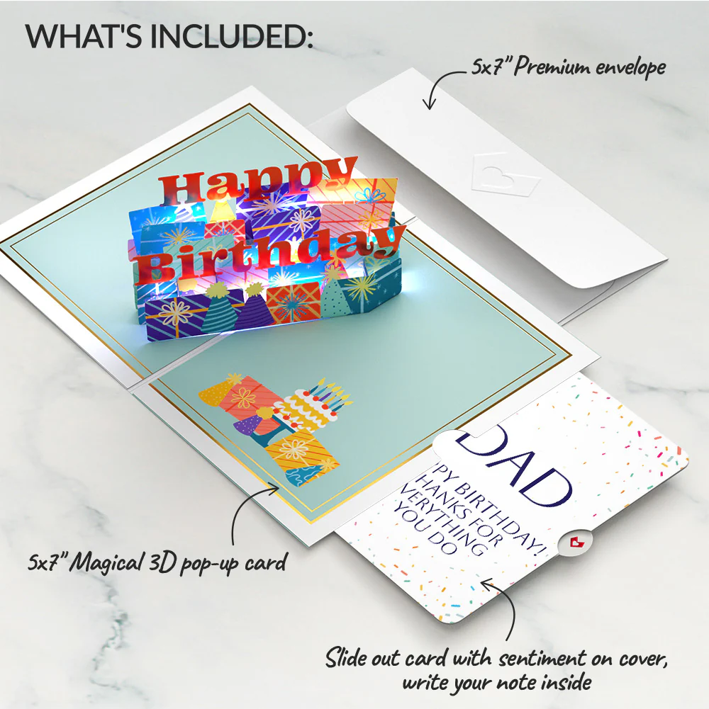 Wishing You a Happy Birthday Music and Lights Pop-Up Card and Sentiment Set for Dad - Image 2