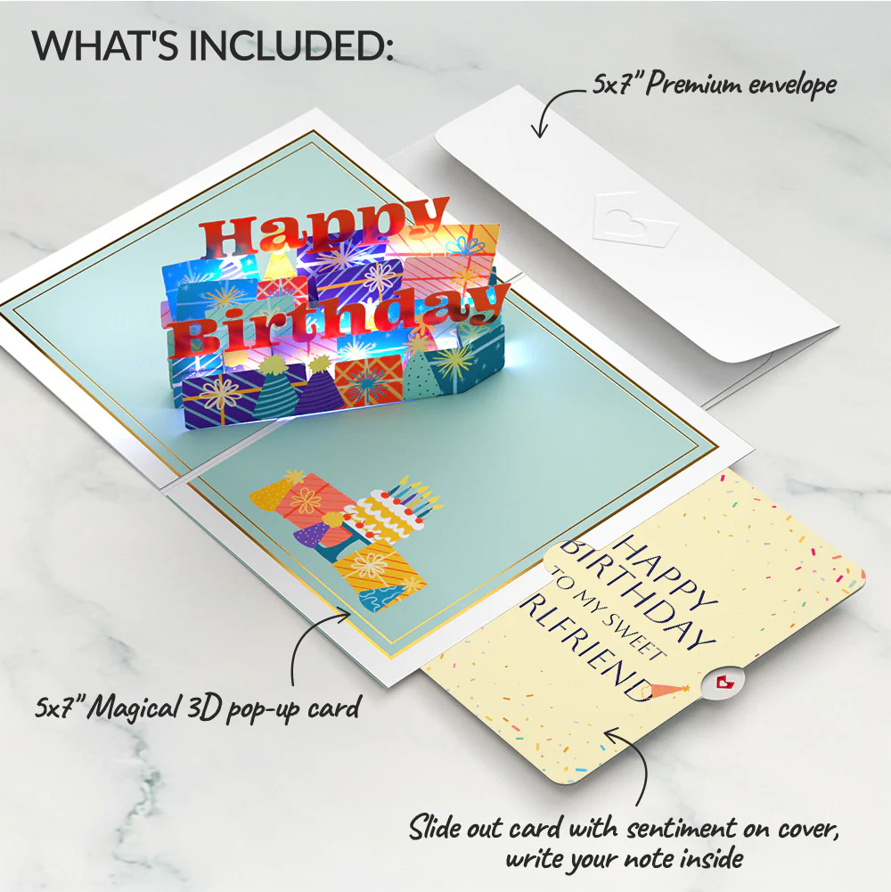 Wishing You a Happy Birthday Music and Lights Pop-Up Card and Sentiment Set for Girlfriend - Image 2