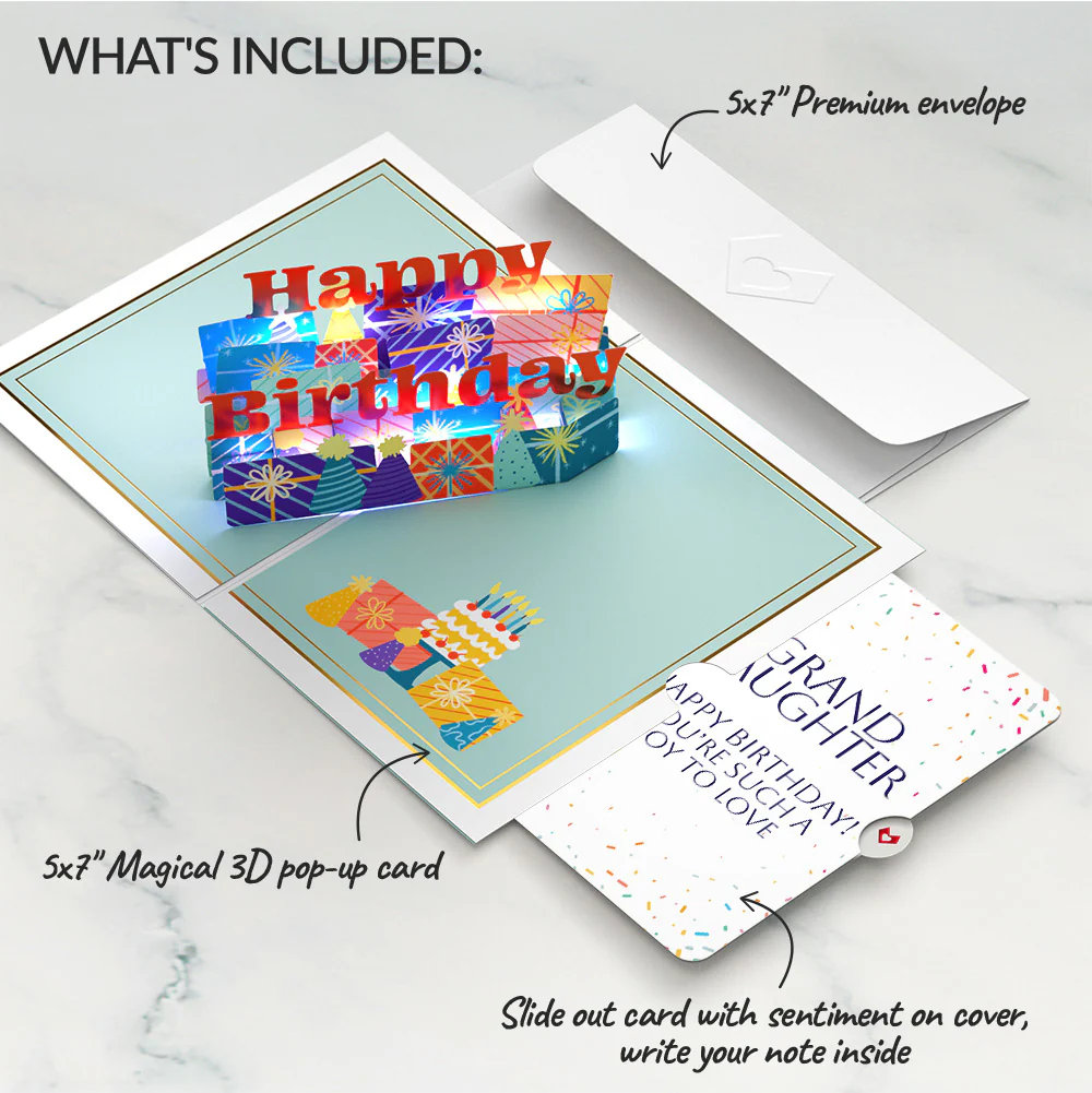 Wishing You a Happy Birthday Music and Lights Pop-Up Card and Sentiment Set for Granddaughter - Image 2