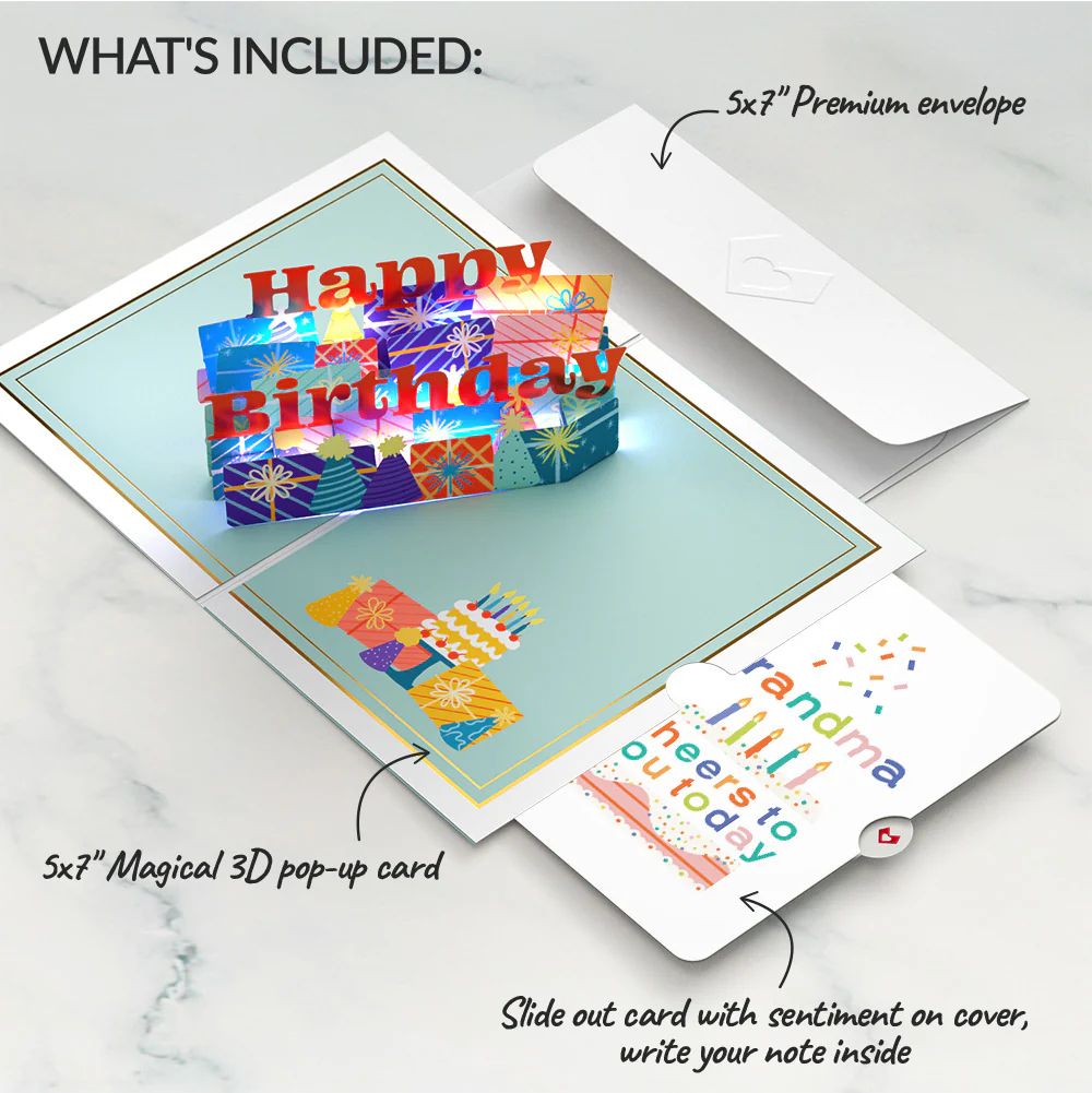 Wishing You a Happy Birthday Music and Lights Pop-Up Card and Sentiment Set for Grandma - Image 2