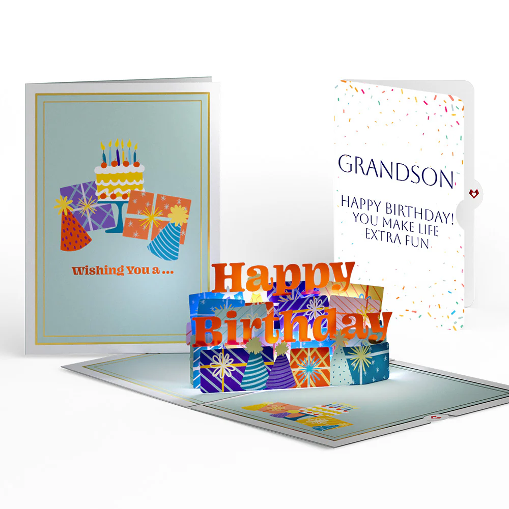 Wishing You a Happy Birthday Music and Lights Pop-Up Card and Sentiment Set for Grandson