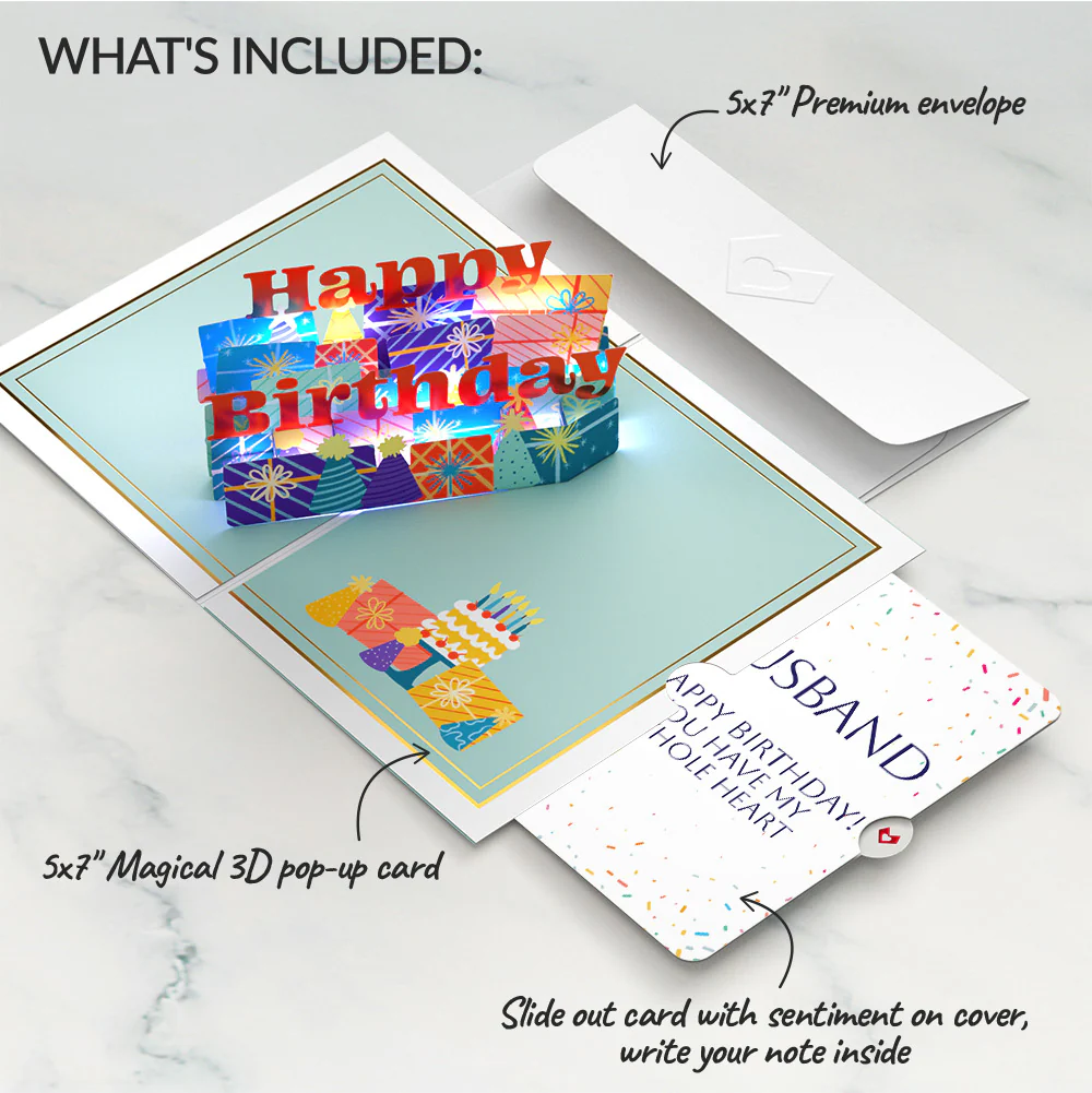 Wishing You a Happy Birthday Music and Lights Pop-Up Card and Sentiment Set for Husband - Image 2