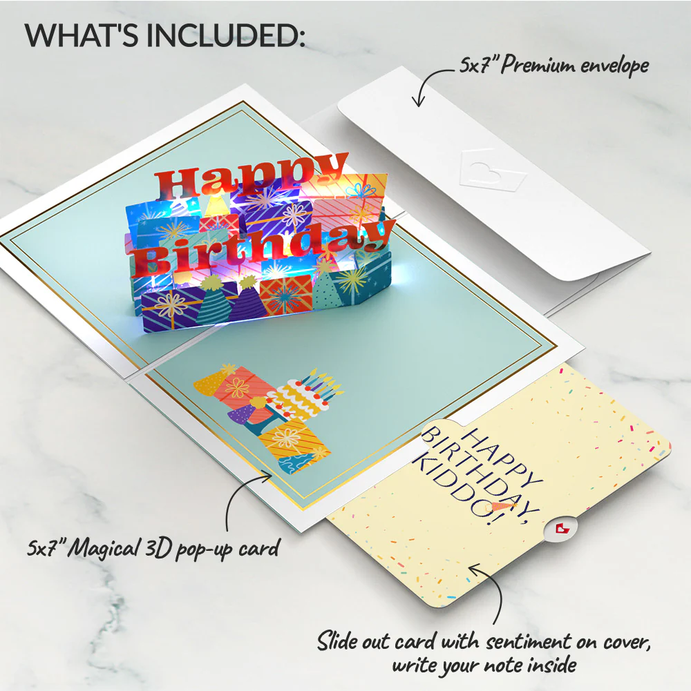 Wishing You a Happy Birthday Music and Lights Pop-Up Card and Sentiment Set for Kid - Image 2