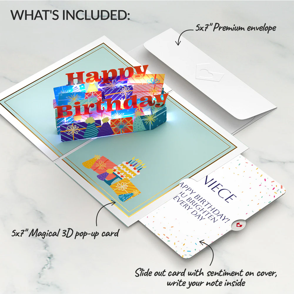Wishing You a Happy Birthday Music and Lights Pop-Up Card and Sentiment Set for Niece - Image 2