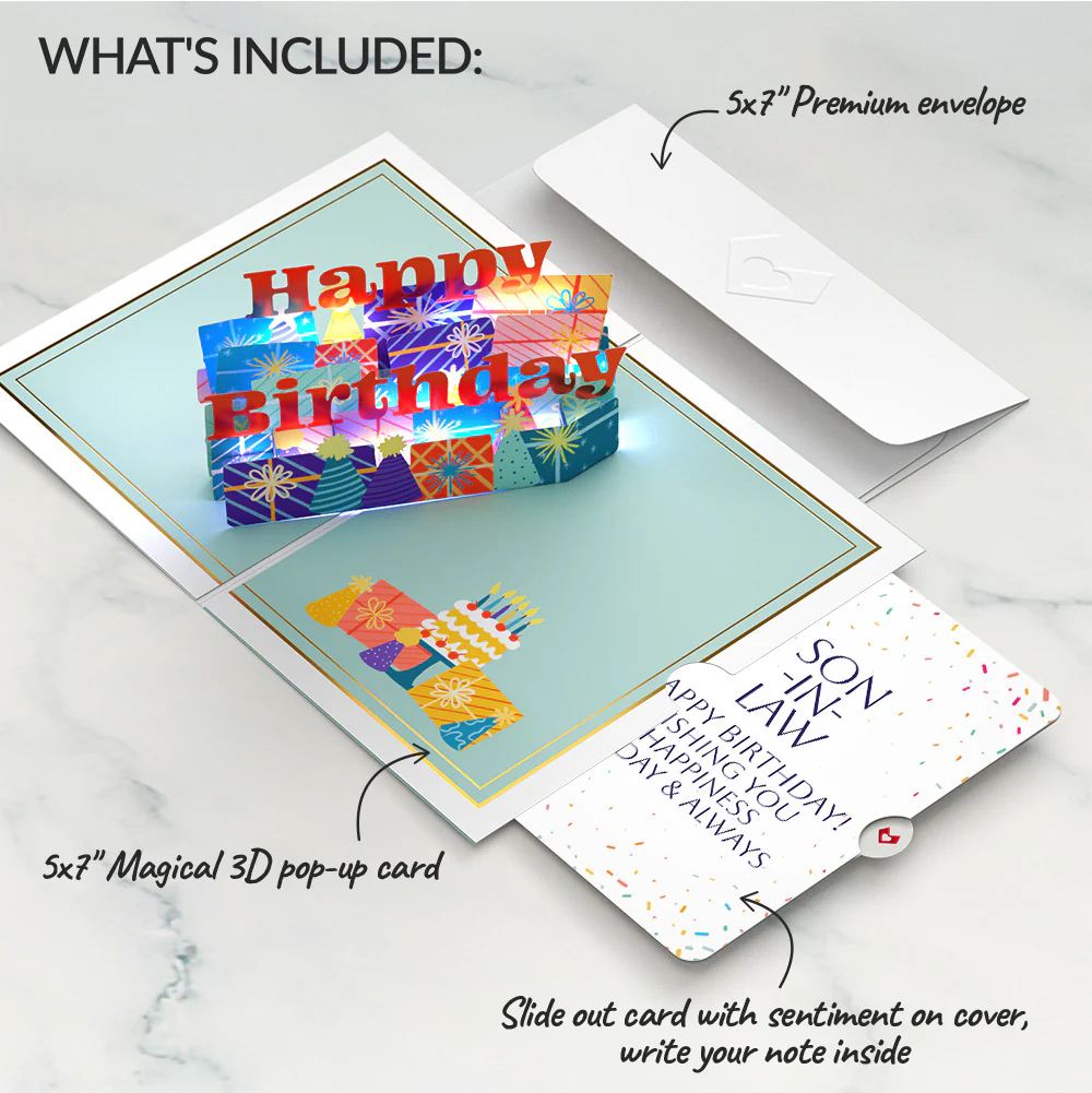 Wishing You a Happy Birthday Music and Lights Pop-Up Card and Sentiment Set for Son-in-law - Image 2
