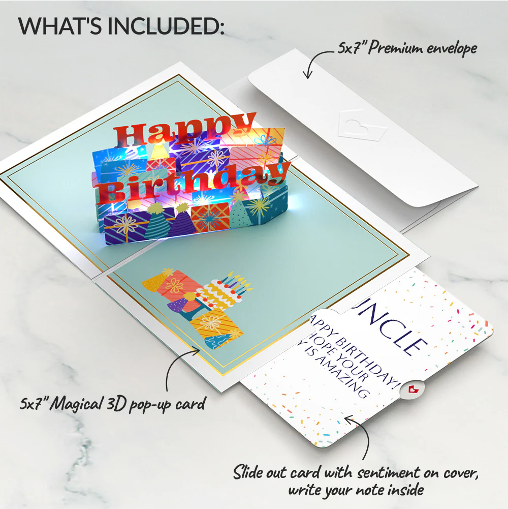 Wishing You a Happy Birthday Music and Lights Pop-Up Card and Sentiment Set for Uncle - Image 2