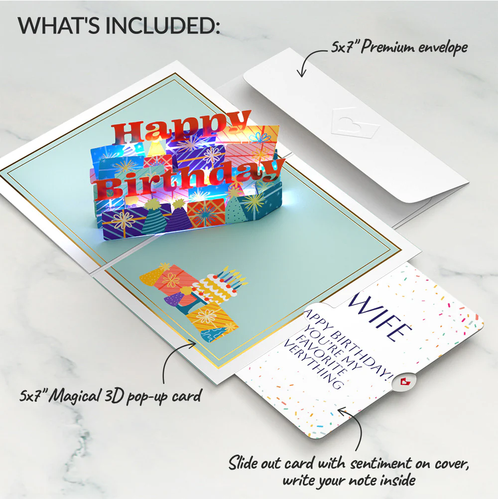 Wishing You a Happy Birthday Music and Lights Pop-Up Card and Sentiment Set for Wife - Image 2