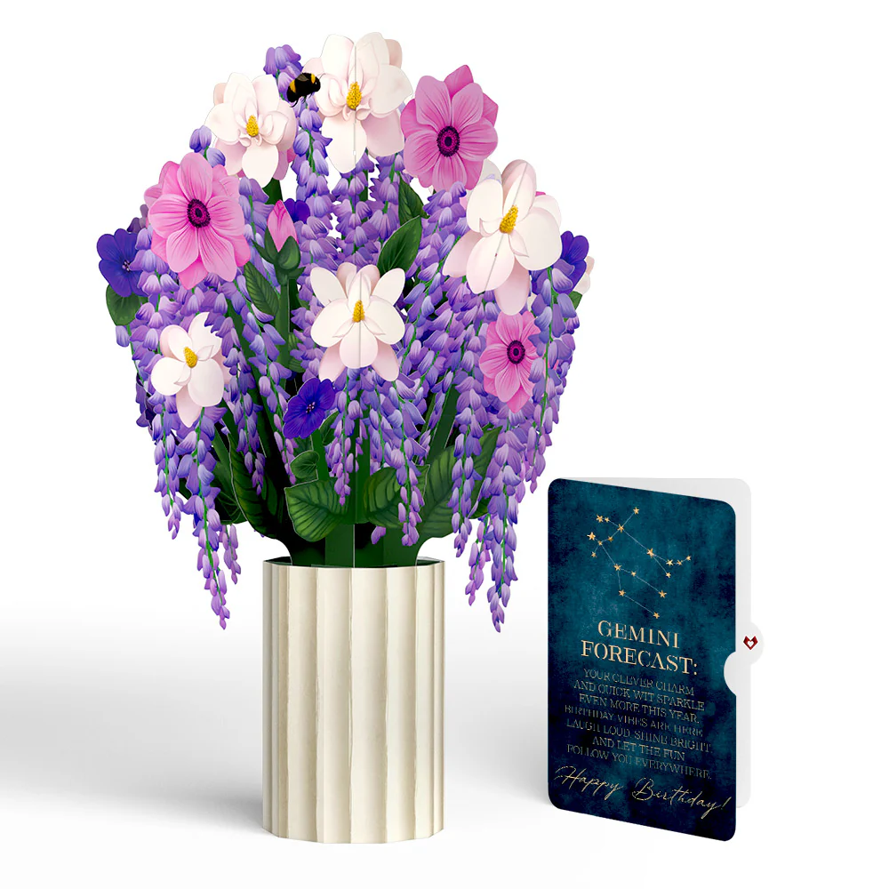 Wisteria Birthday Bouquet and Gemini Zodiac Sentiment Set
