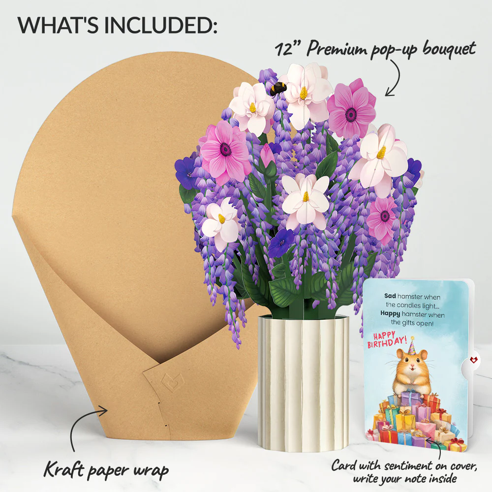 Wisteria Birthday Bouquet and Happy Hamster Sentiment Set - Image 2