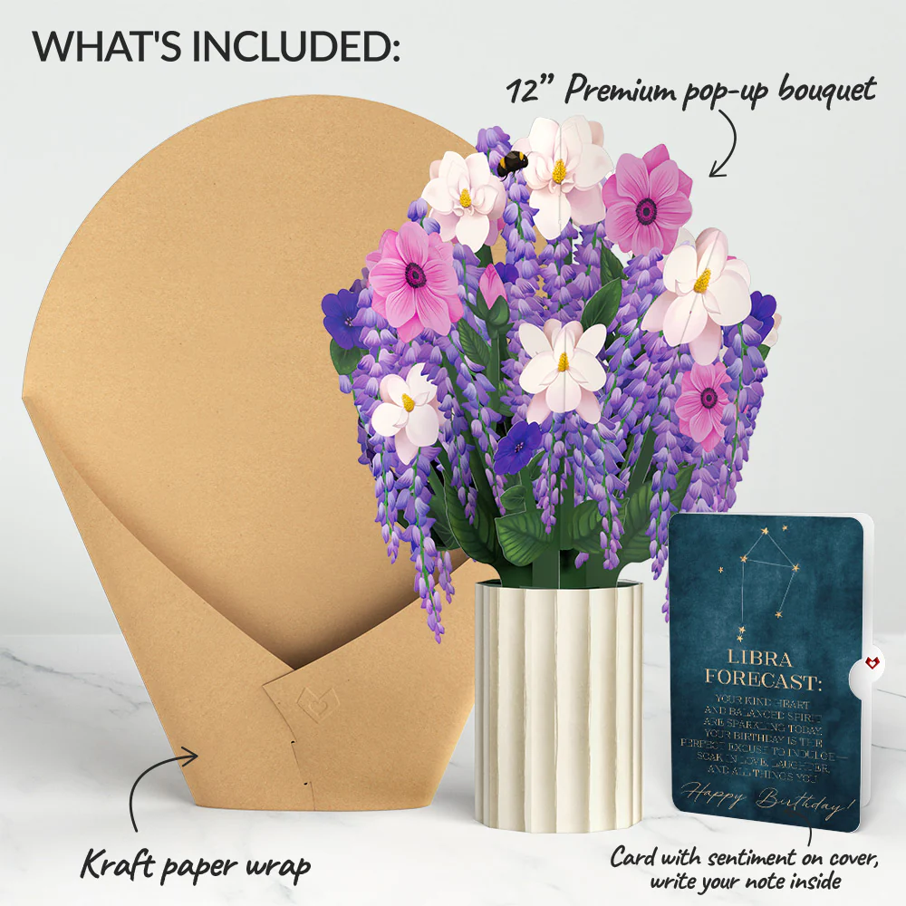 Wisteria Birthday Bouquet and Libra Zodiac Sentiment Set - Image 2