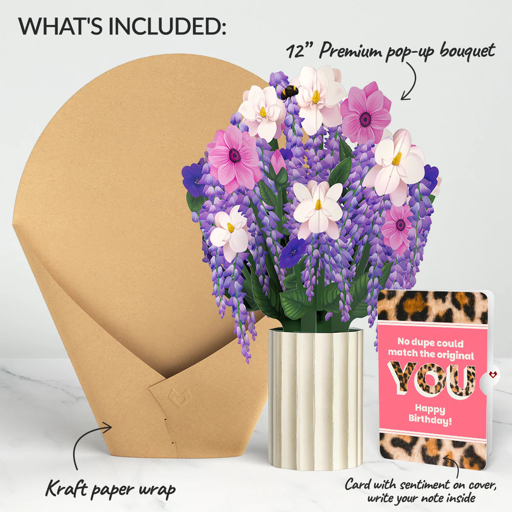 Wisteria Birthday Bouquet and The original YOU Sentiment Set - Image 2