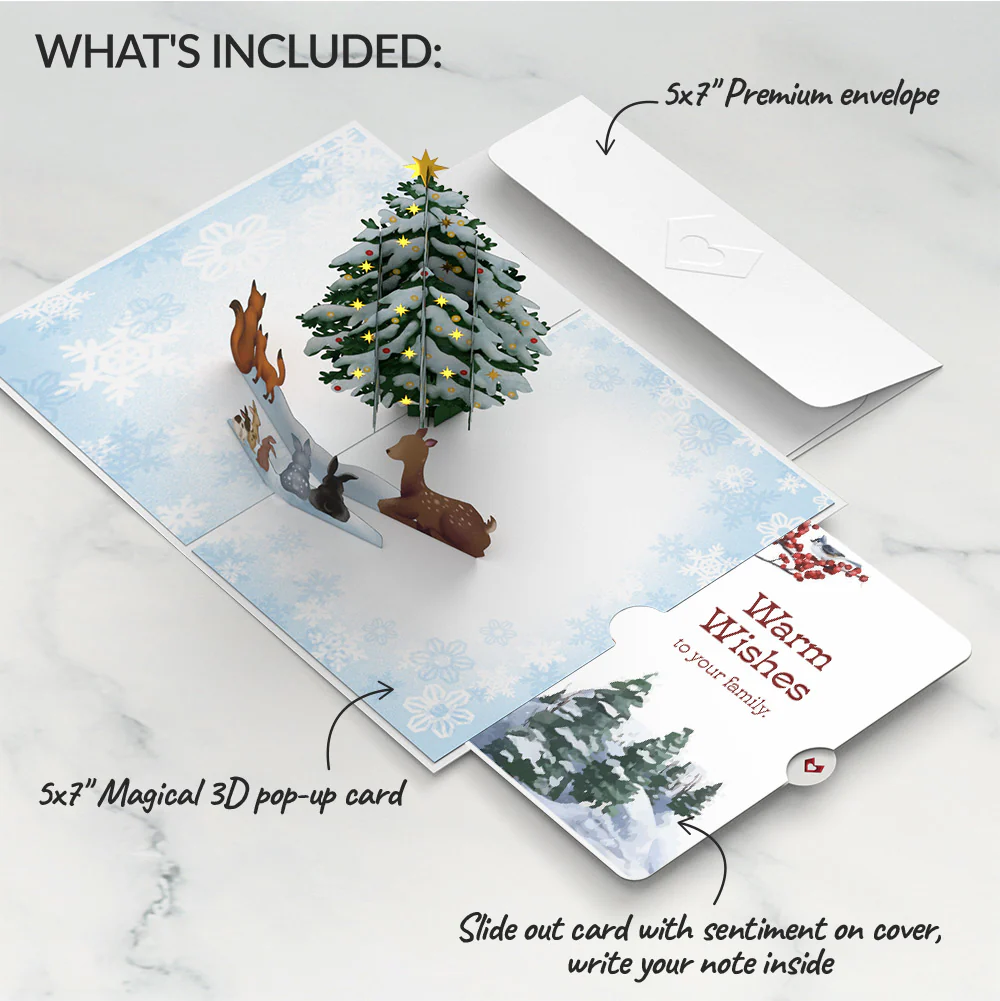 Woodland White Christmas Pop-Up Card and Warm Wishes Sentiment Set for Family - Image 2