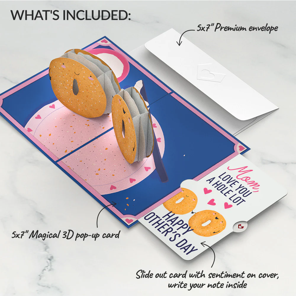 You Are My Everything Bagel Mother’s Day Pop-Up Card and Love You A Hole Lot Sentiment Set for Mom - Image 2
