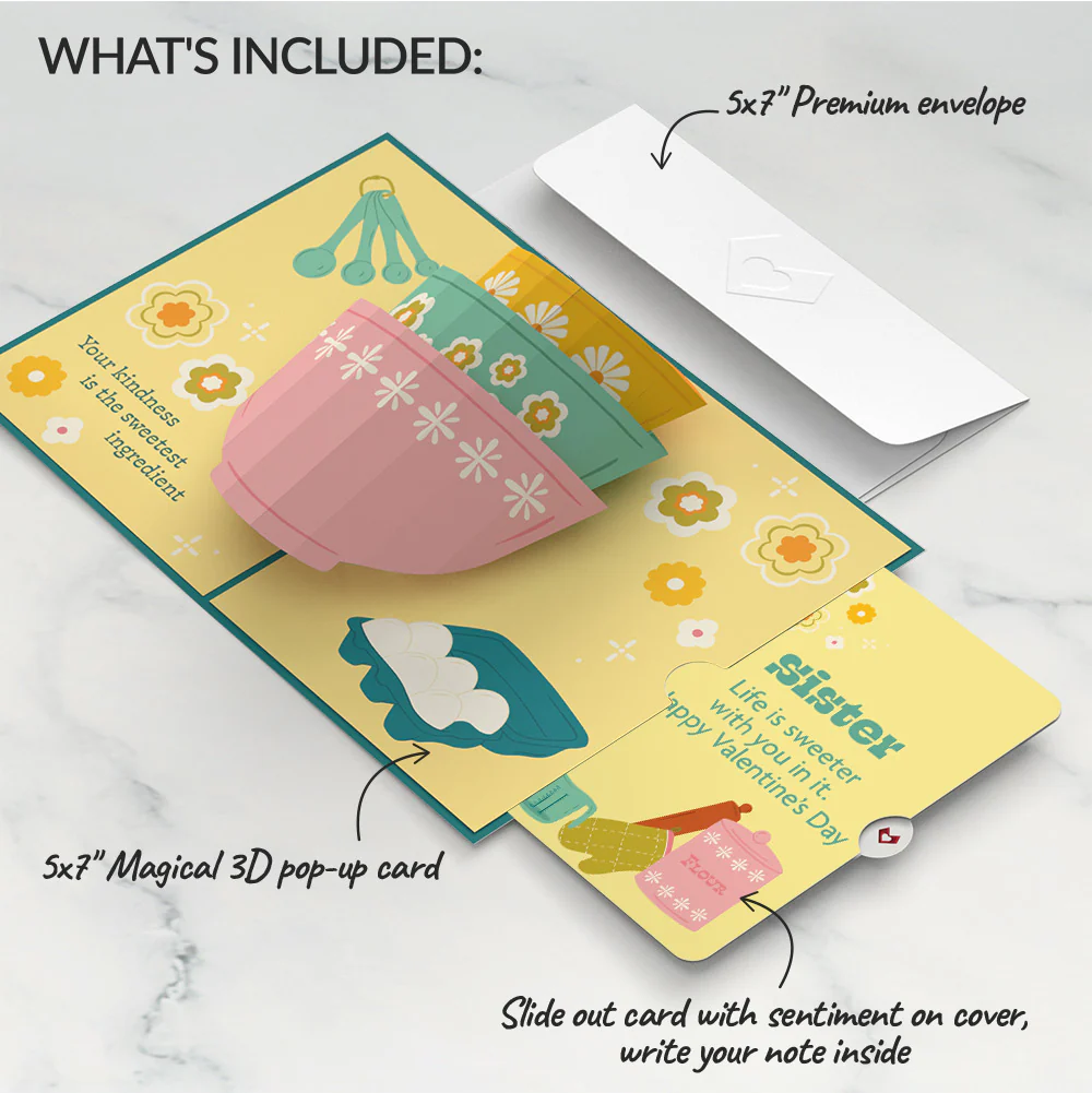 You Bake the World a Better Place Valentine Pop-Up Card and Sentiment Set for Sister - Image 2