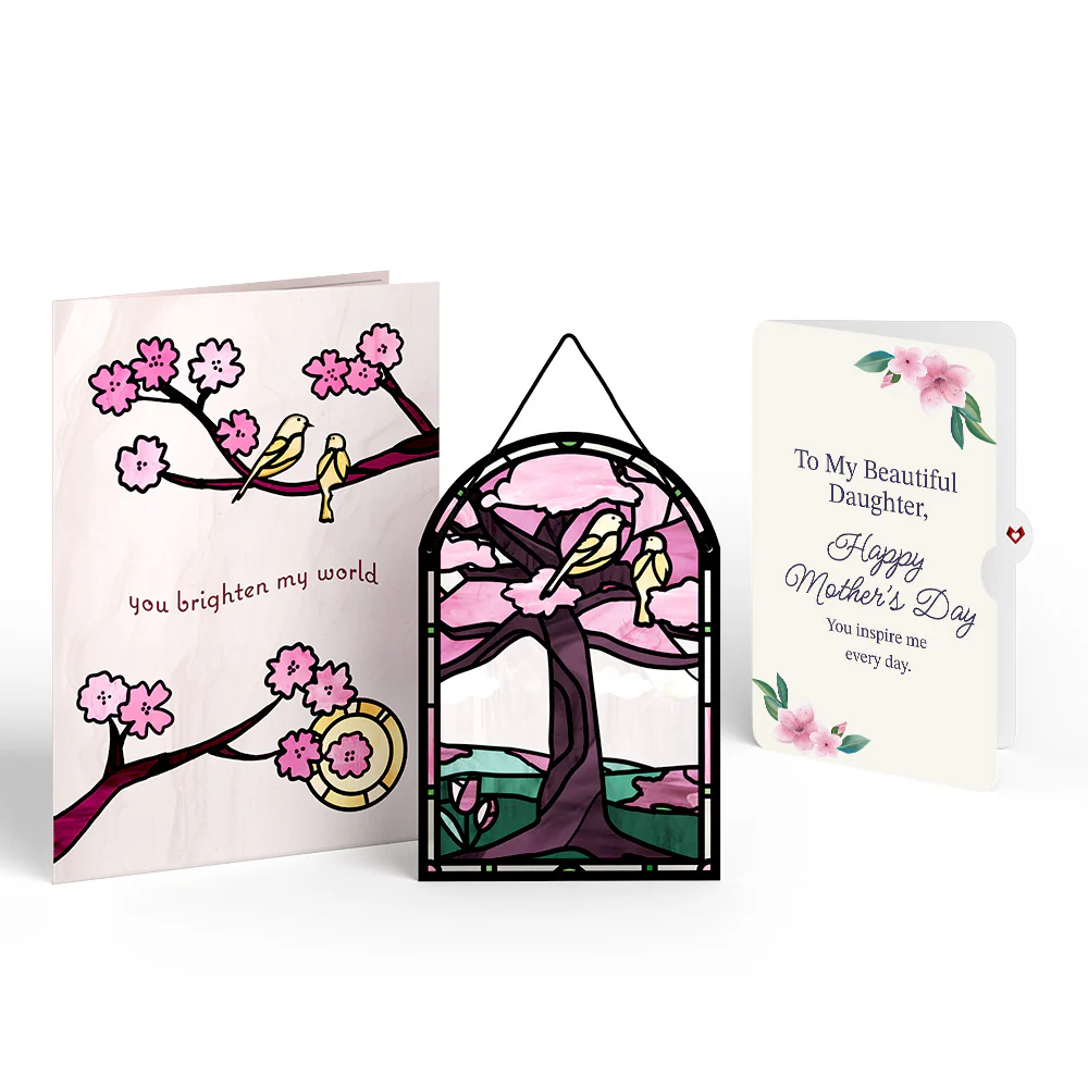You Brighten My World Birds Mother's Day Suncatcher Card and Sentiment Set for Daughter