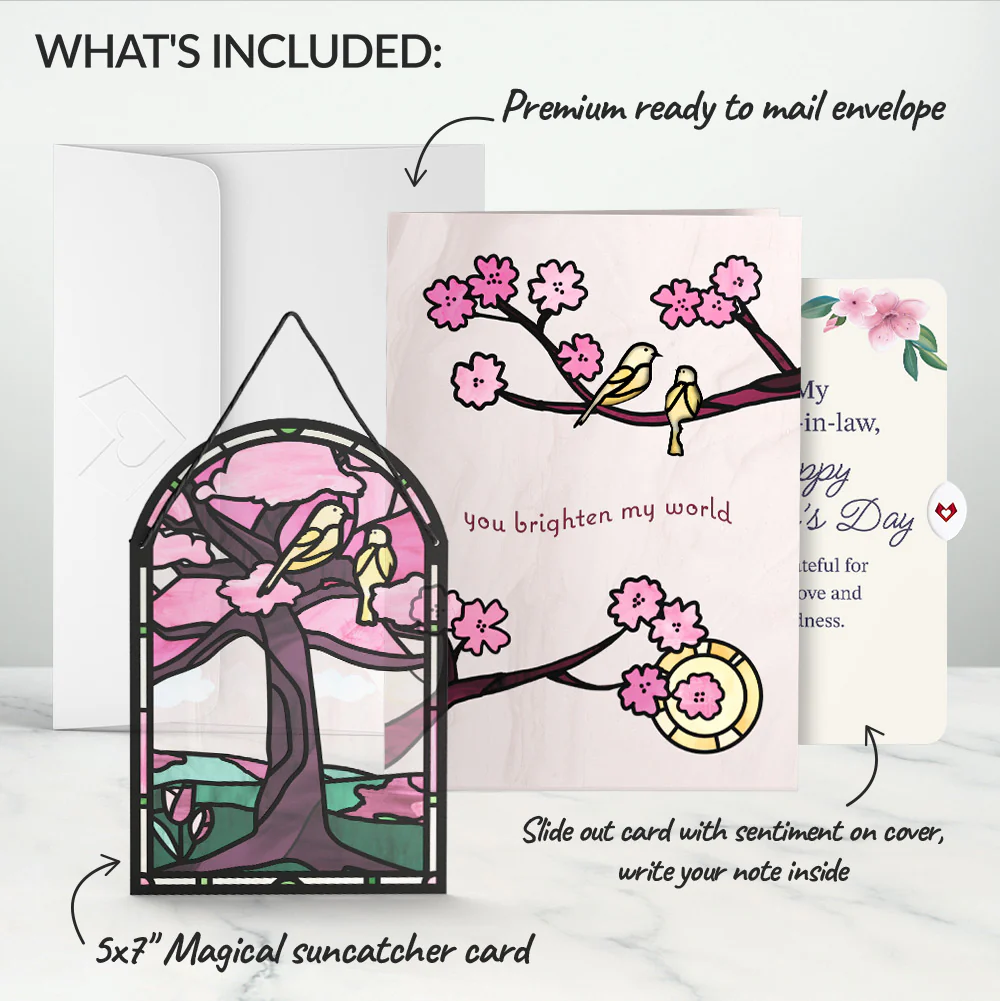 You Brighten My World Birds Mother's Day Suncatcher Card and Sentiment Set for Mother-in-law - Image 2