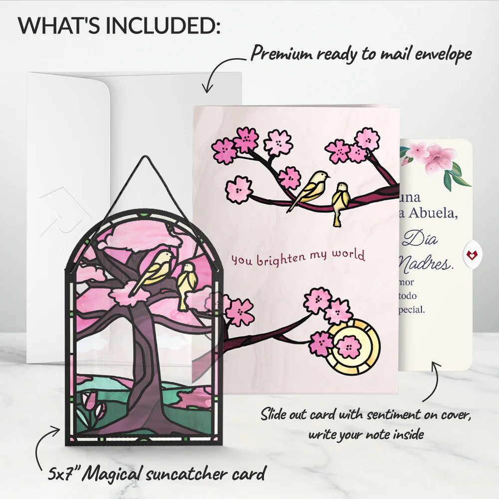 You Brighten My World Birds Mother's Day Suncatcher Card and Sentiment Set for Spanish Grandmother - Image 2