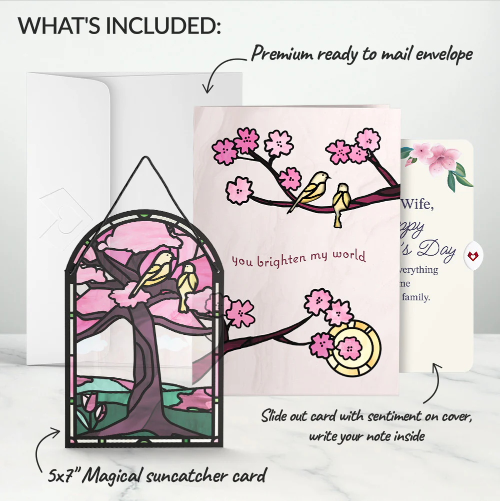 You Brighten My World Birds Mother's Day Suncatcher Card and Sentiment Set for Wife - Image 2