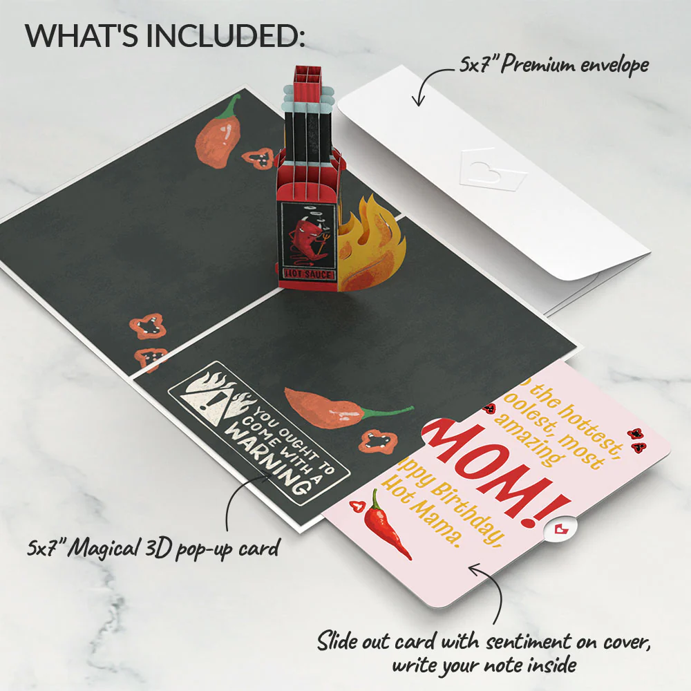 You’re So Hot - Hot Sauce Birthday Pop-Up Card and Sentiment Set for Mom - Image 2