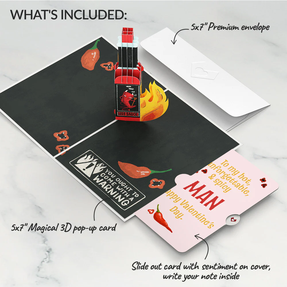 You’re So Hot - Hot Sauce Valentine Pop-Up Card and Sentiment Set for Him - Image 2